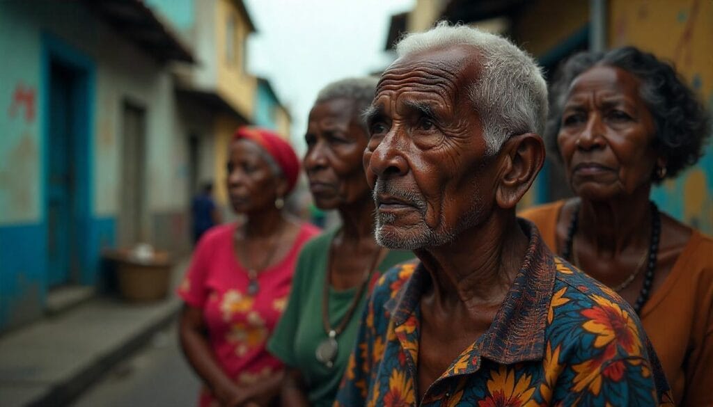 Idosos com olhar triste favela Brasil